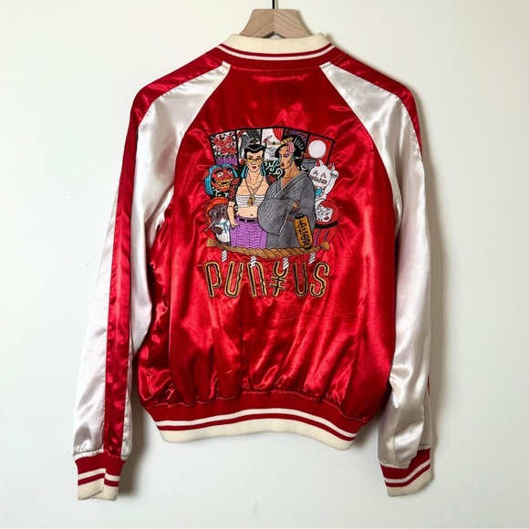 PUNYUS | Japanese Souvenir Bomber Jacket | Satin | Red | Embroidered | Small - Picture 12 of 15